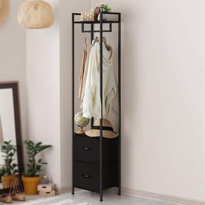 Clothes Rack 3 Tiers Heavy Duty Coat Rack with 2 Fabric Drawers - 11.4"D x 15.4"W x 71.1"H