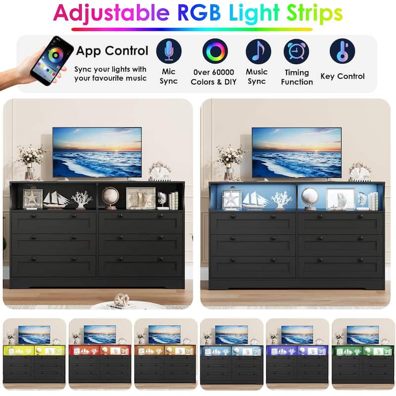 6 Drawer Dresser with RGB LED Lights & Power Outlet