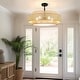 preview thumbnail 3 of 10, Bayou 5-Light Black Coastal Drum Chandelier with Double Rattan Shade - 24''W