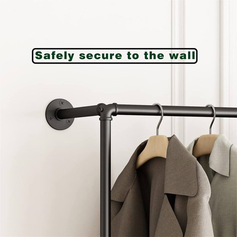 Industrial Pipe Clothing Rack Wall Mounted - 11.8"D x 71"W x 82.6"H