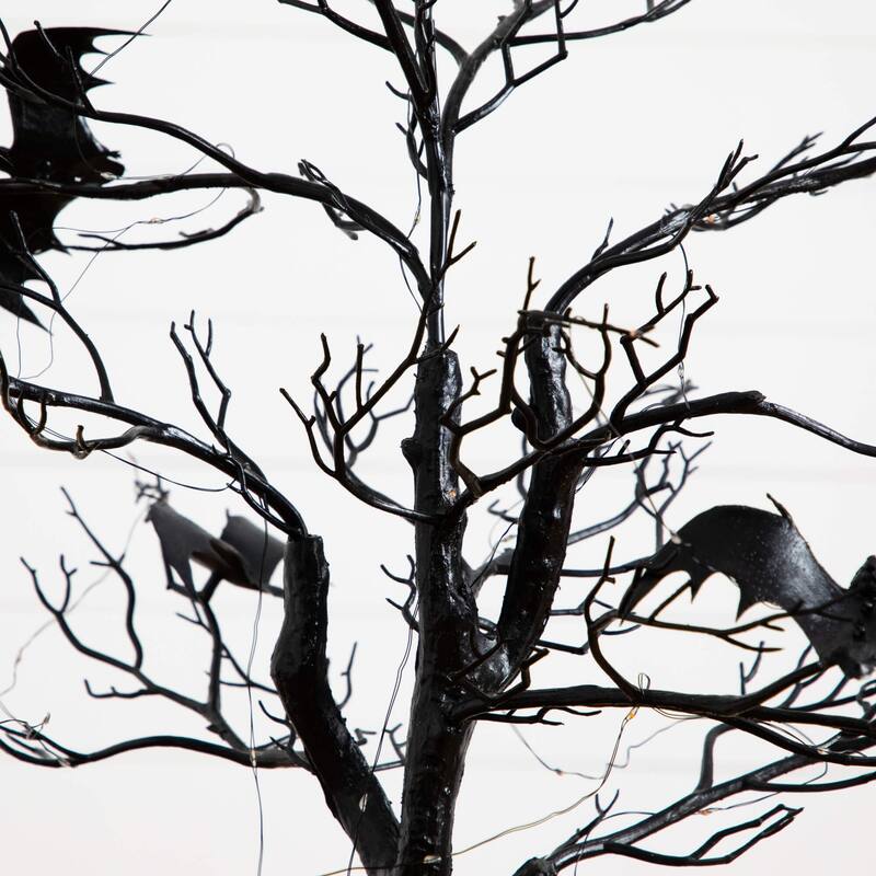 Pre-Lit Bats Artificial Halloween Twig Tree with Bats - 4' - Orange and Purple LED Lights