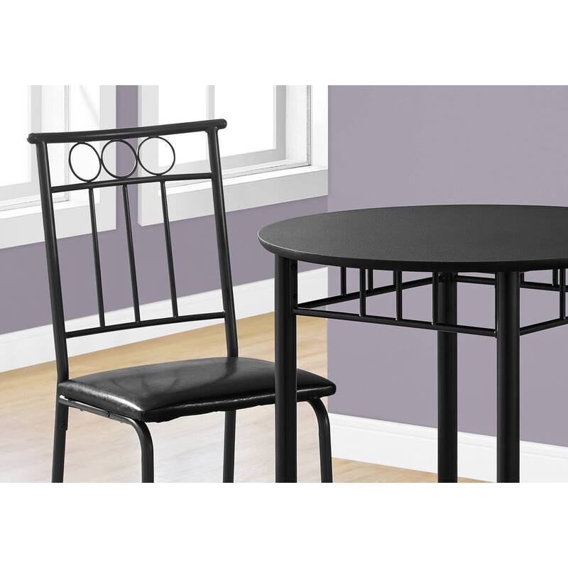 Classic 3-Piece Bistro Dining Set - Metal Frame, Leatherette Seating, Round Table, Black