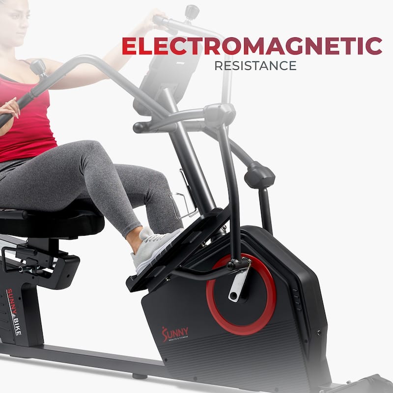 Sunny Health & Fitness Electromagnetic Recumbent Elliptical Bike W/arm Exercisers SF-RBE4886SMART - Black - 72" x 33"
