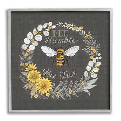 Stupell Bee Humble Be True Phrase Vintage Yellow Florals Framed Wall Art