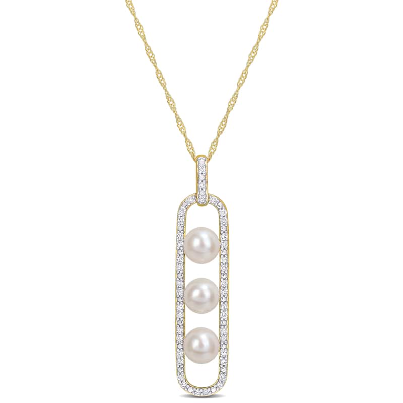 Miadora 5-5.5 mm Cultured Freshwater Pearl 1/5 CT TDW Diamond Necklace 10k Yellow Gold