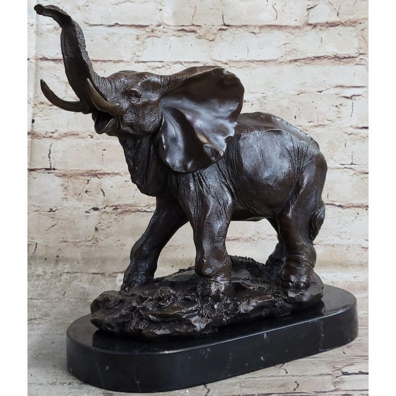 Signed Large African Imitative Elephant Safari Bronze Sculpture Marble Statue By Barye Art