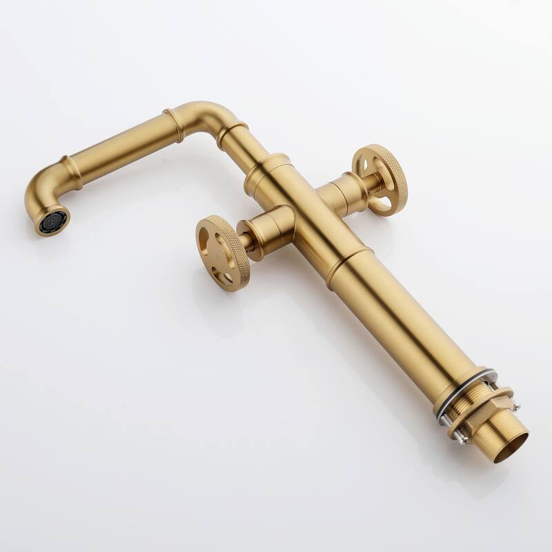 Industrial Single Hole 360 Degree Swivel Bathroom Sink Faucet with 2 Handle in Black/Gold
