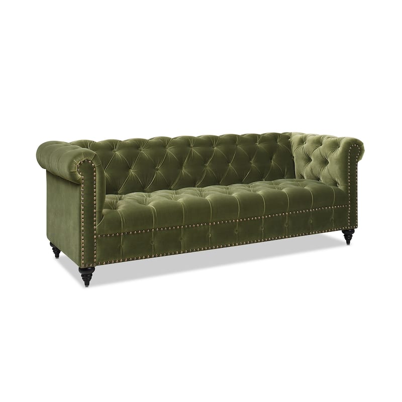 Alto 88" Mid-Century Tufted Rolled Arm Velvet Chesterfield Sofa