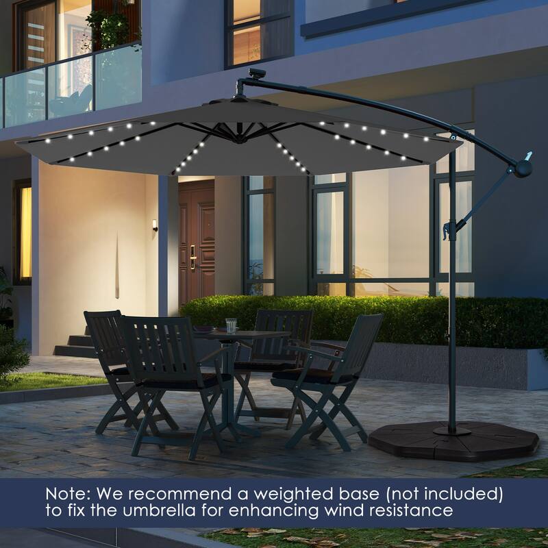 Gymax 10 Ft Solar LED 40 Lights Offset Umbrella Crank Cross Base Patio