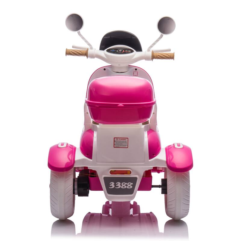12V Ride-On Two-Seater Motorcycle for Kids, Three-Wheel Design, USB, Bluetooth, Adult Seat Flip, and Storage for Ages 3-6.