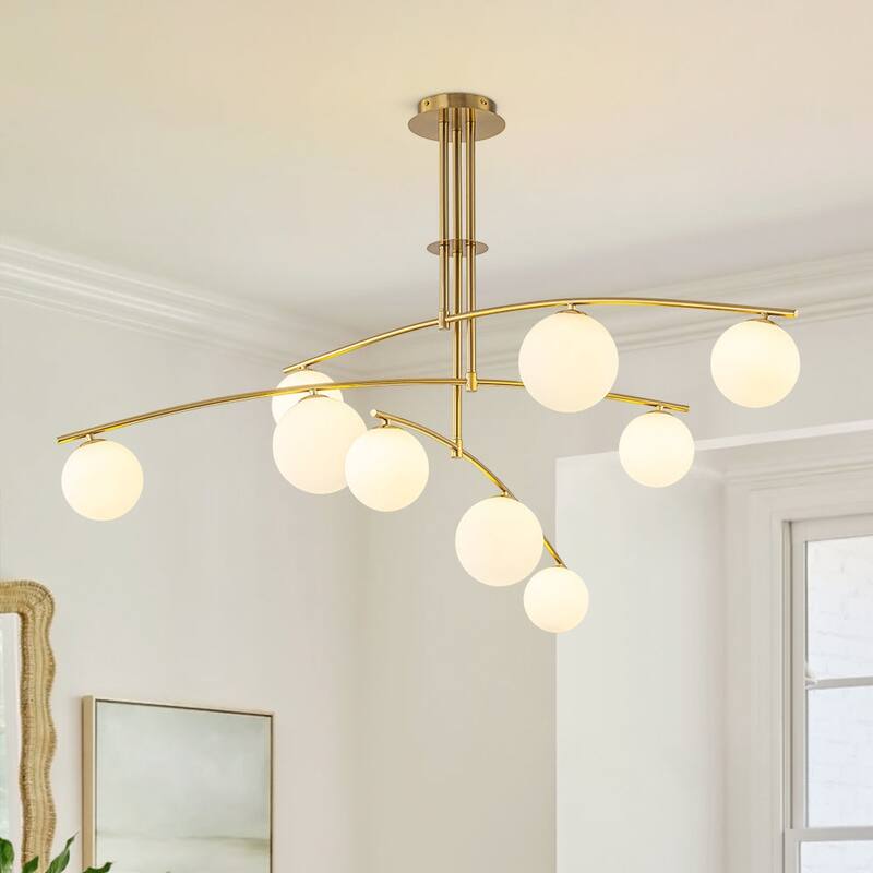 Mid-century 9-Light Tiered Branch Frosted Glass Semi-flush Mount - 51.2 in