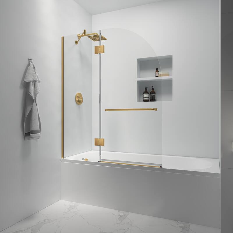 FELYL 48-inch Hinged Frameless Tub Door with Heat Soaking Process and Protective Coating Clear Glass