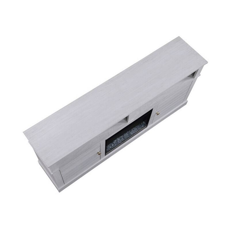 Cier 70 Inch TV Console with LED Fireplace Heater, Plinth Base, White, Gold