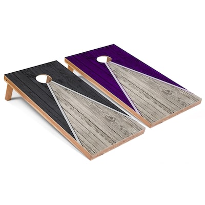 Dark Grey and Purple Pyramid Cornhole Boards with Case & Lights