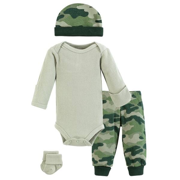 slide 1 of 1, Hudson Baby Boys Thermal Preemie Layette Set 4pc Long Sleeve Outfit, Camo, Preemie - Camo Long Sleeve Preemie - Camo Long Sleeve