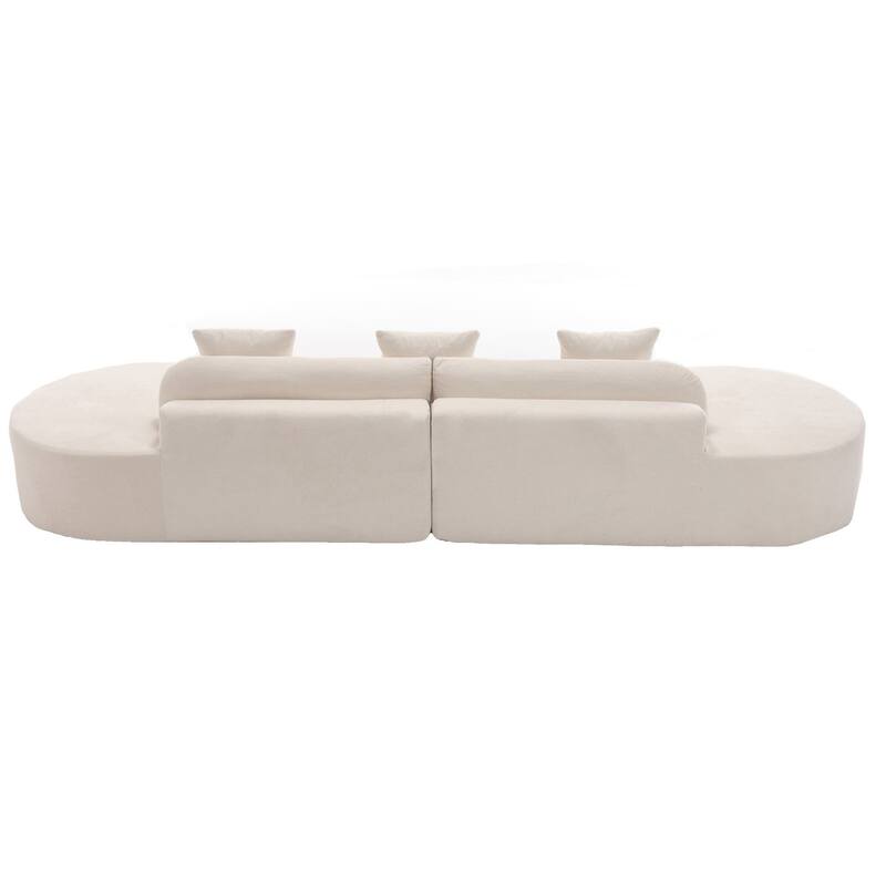 Modern Curved Modular Sectional Sofa, Terrycloth 4 Seater Cloud Boneless Couch, Upholstered Round Couch with 3 Pillows