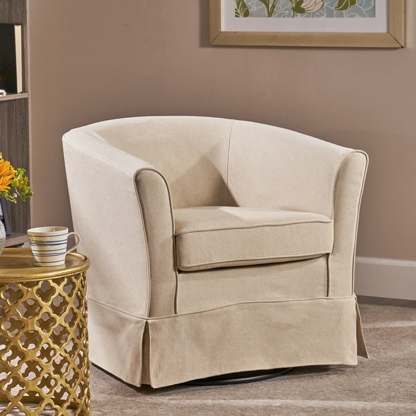 slide 2 of 30, Cecilia Natural Fabric Swivel Chair with Loose Cover by Christopher Knight Home - 28.75" L x 28.00" W x 28.00" H
