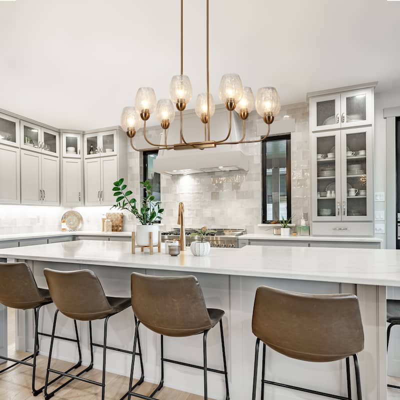 Modern 8-Light Gold 42 IN. Chandelier Textured Glass Kitchen Island Light - W 42" x H 16"