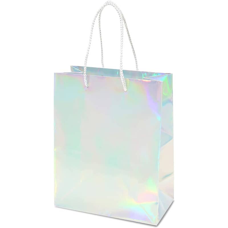 Sparkle and Bash 24 Pack Silver Holographic Gift Bags with Handles (10 x 8 x 4.25 In)