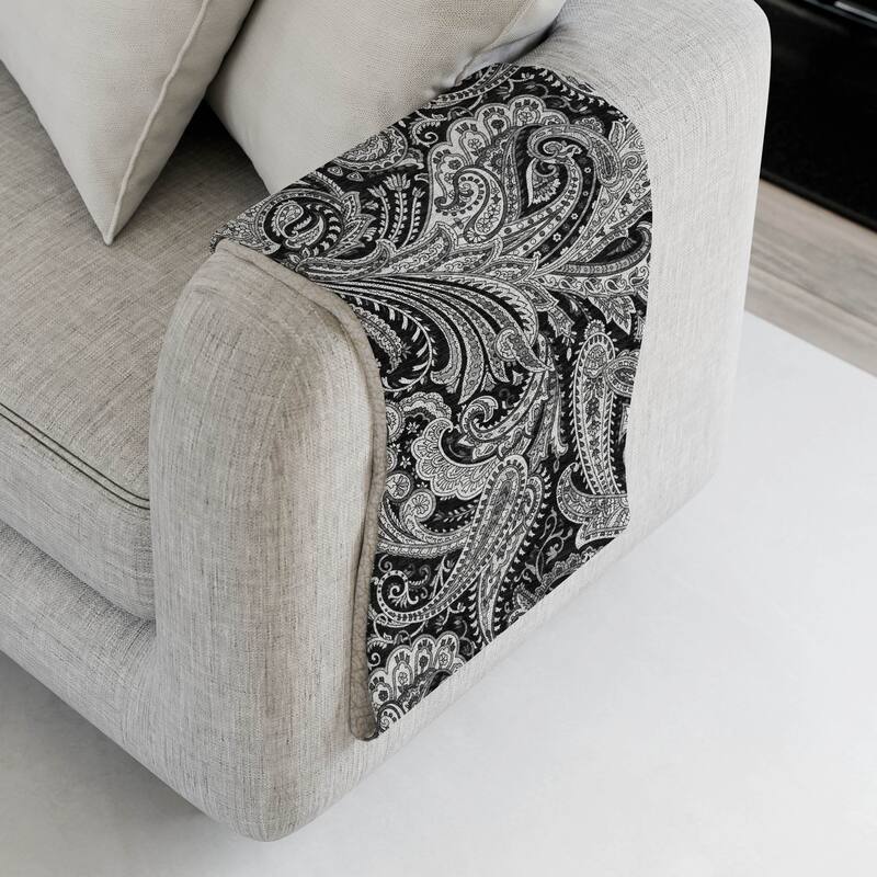 Premium Machine Washable Paisley Sherpa Throw Blanket - Black - 4'2" x 5'10"