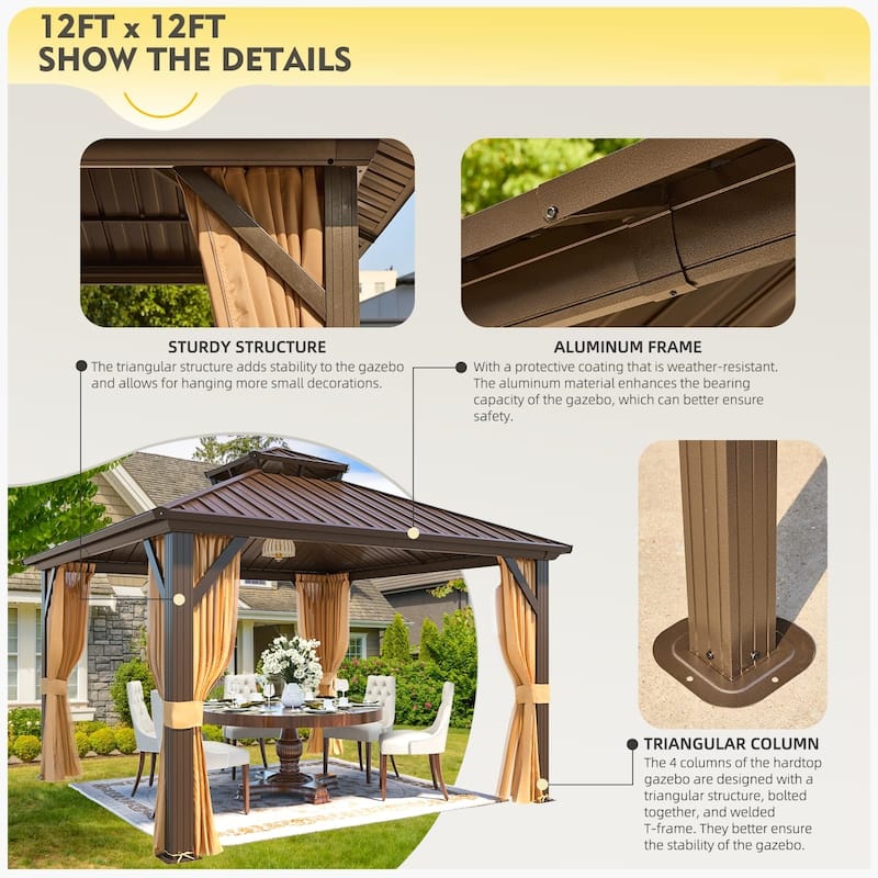 Outdoor Hardtop Gazebo with Galvanized Steel Double Roof & Aluminum Frame, Outdoor pergola with Premium Curtains and Nettings
