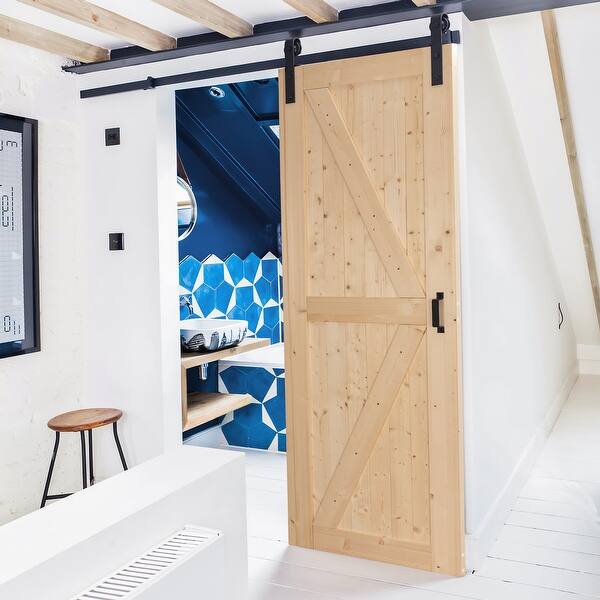 Furniwell 84 in. Spruce Sliding Barn Door with All Hardware Kits Bed