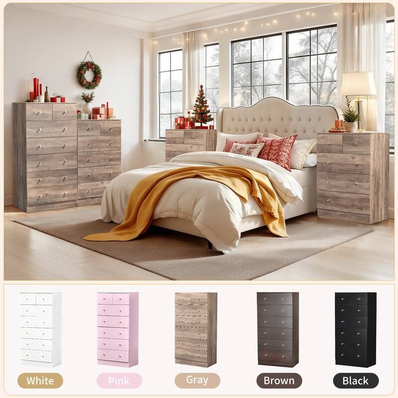 Large 7-Drawer Dresser For Bedroom And Chest Of Drawers With Sturdy Construction Wood Storage Organizer For Closet