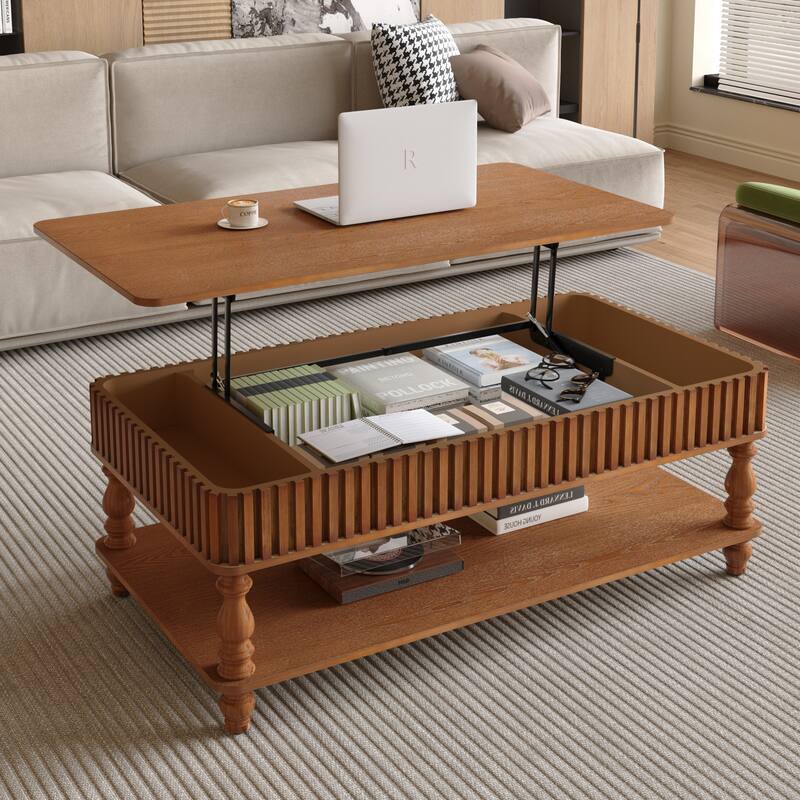 47.24" Lift Top Coffee Table with Storage Solid Wood Construction Modern Design for Small Spaces and Work Tasks