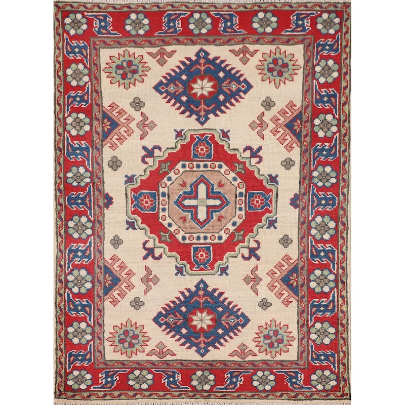 Traditional Red Kazak Foyer Rug Hand-Knotted Wool Carpet - 2'10" x 3'11"