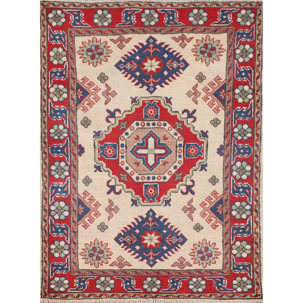 Traditional Red Kazak Foyer Rug Hand-Knotted Wool Carpet - 2'10" x 3'11"