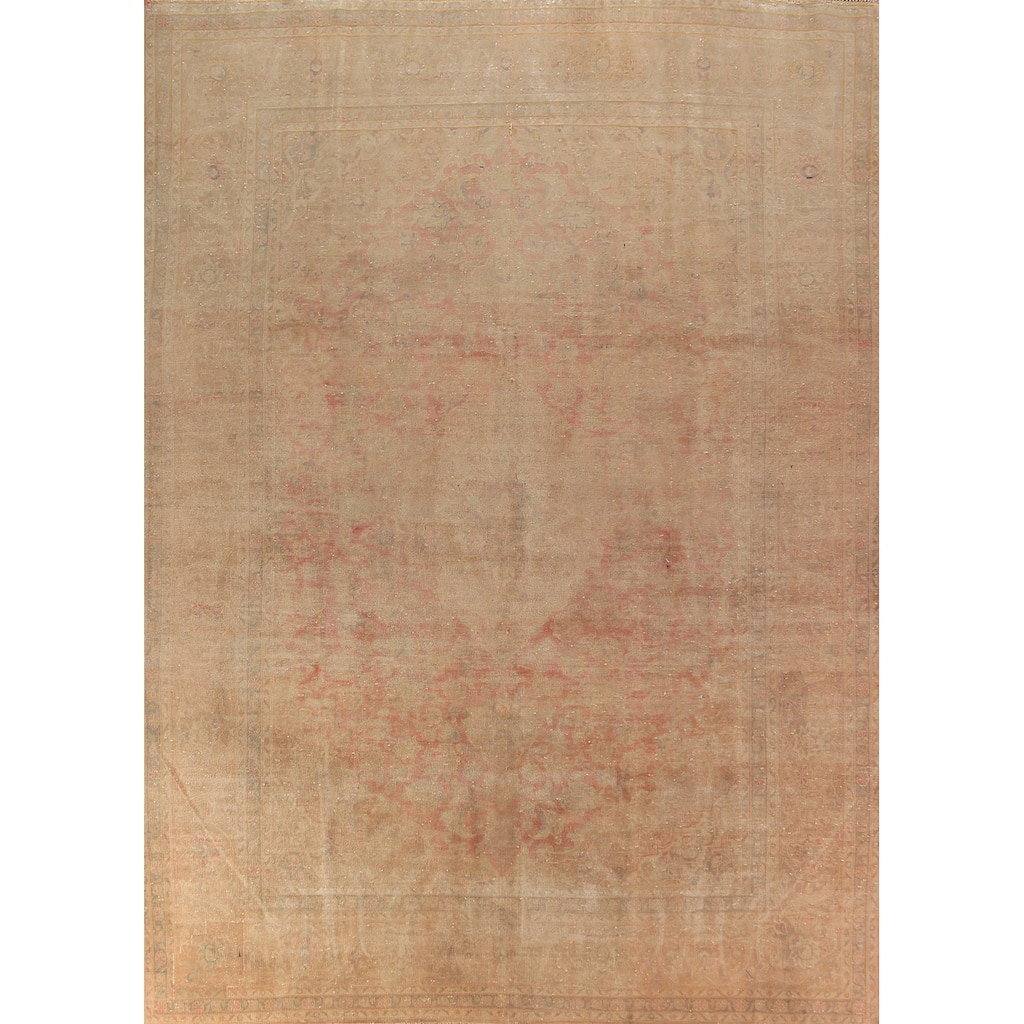 Pink Kashan Persian Vintage Area Rug Hand-Knotted Wool Carpet - 9'8" x 12'9"