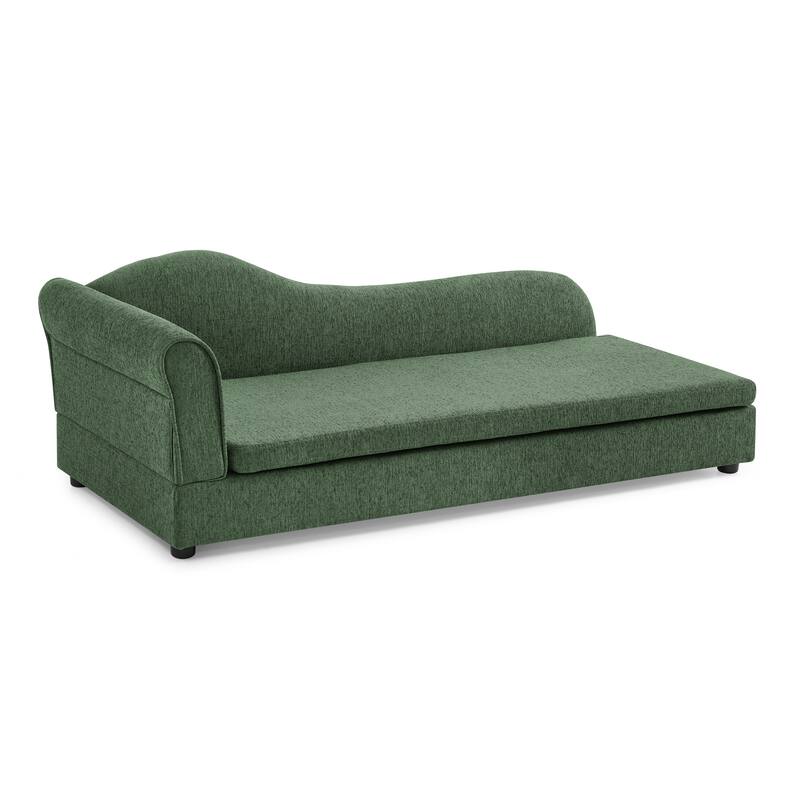 Oversized Pet Sofa, Elegant Modern Linen Fabric Elevated Dog Sofa Bed, Oversized Rectangular Pet Bed with Backrest & Armrest