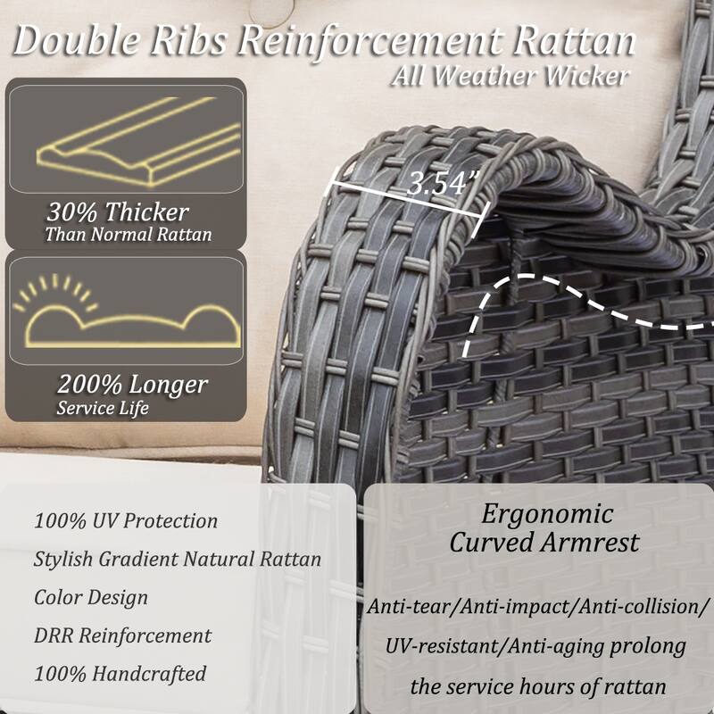 Gray Rattan Outdoor Patio Conversation Sets with Swivel Rocker Chairs