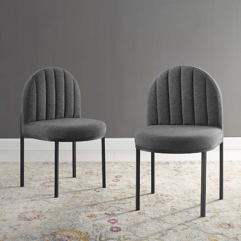 Modway Isla Dining Side Chair Upholstered Fabric Set of 2 - Black Charcoal