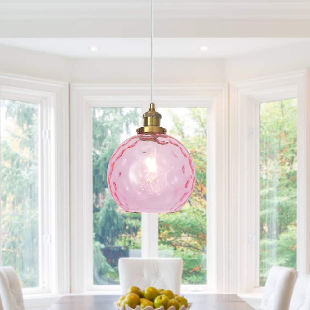 1-Light Glam Modern Metal Hanging Foyer Pendant Light with Glass Shade for Kitchen Island