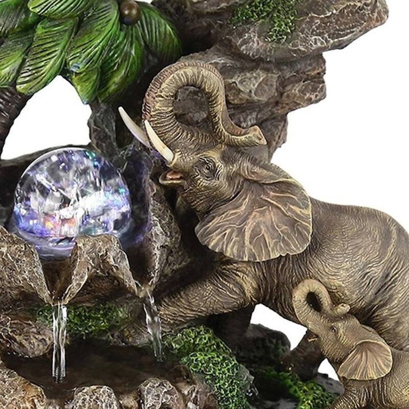 11" Gray Polyresin Elephant Tabletop Fountain with Light