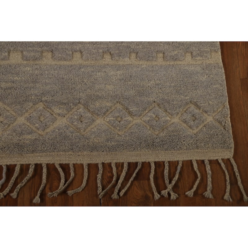Gray Moroccan Oriental Area Rug Hand-Knotted Wool Carpet - 5'8" x 8'3"