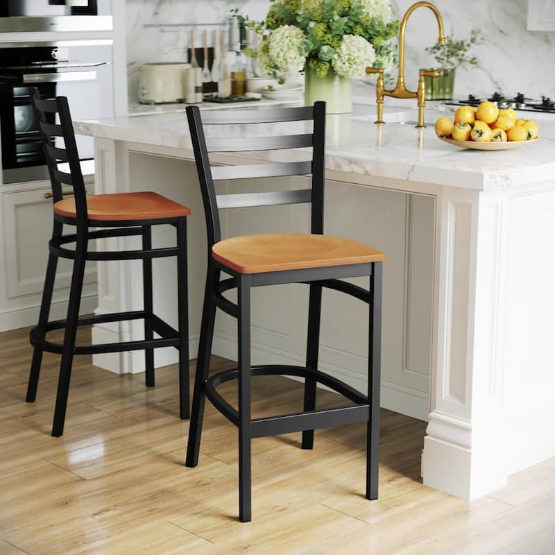 Ladder Back Metal Restaurant Barstool - 17"W x 18"D x 42.25"H