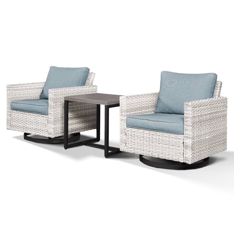 Outdoor Swivel Rocking Chairs Set of 2 with Rattan Side Table