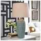 preview thumbnail 1 of 3, Signature Design by Ashley Hadbury Ceramic Blue Table Lamp (Set of 2) - 14" W x 14" D x 26.75" H 14" W x 14" D x 26.75" H - Pale Blue/Teal
