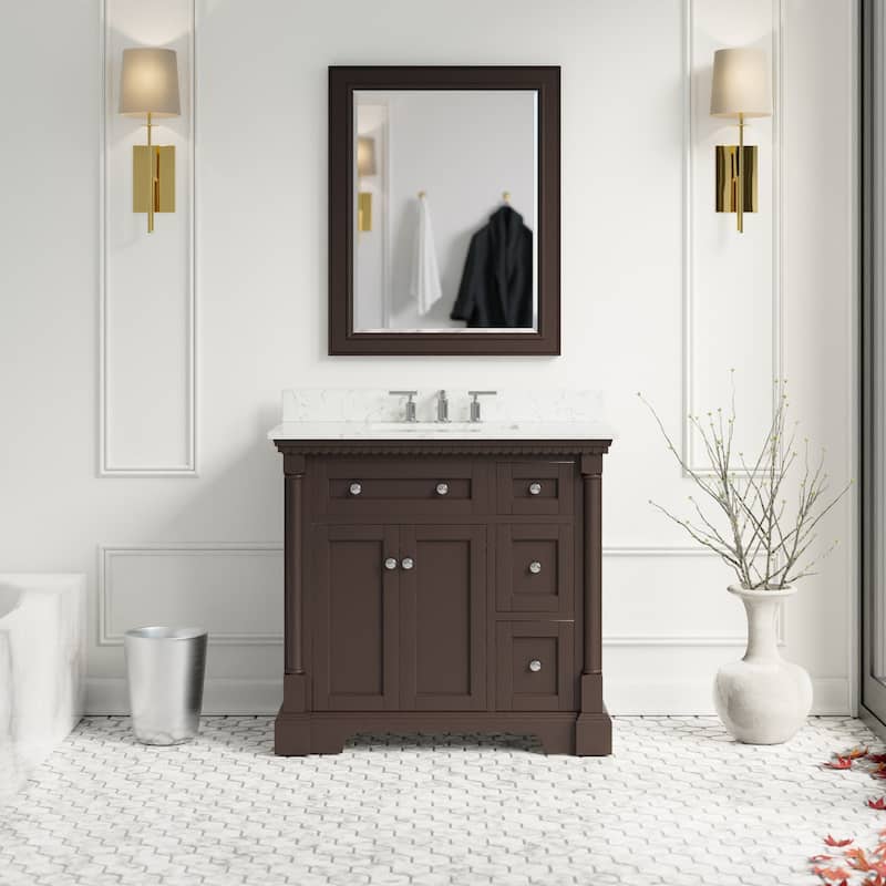KitchenBathCollection Sydney 36" Bathroom Vanity with Engineered Marble Top - Chocolate