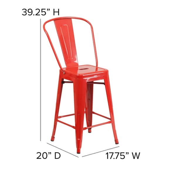 dimension image slide 6 of 9, 24'' High Metal Indoor-Outdoor Counter Height Stool with Back