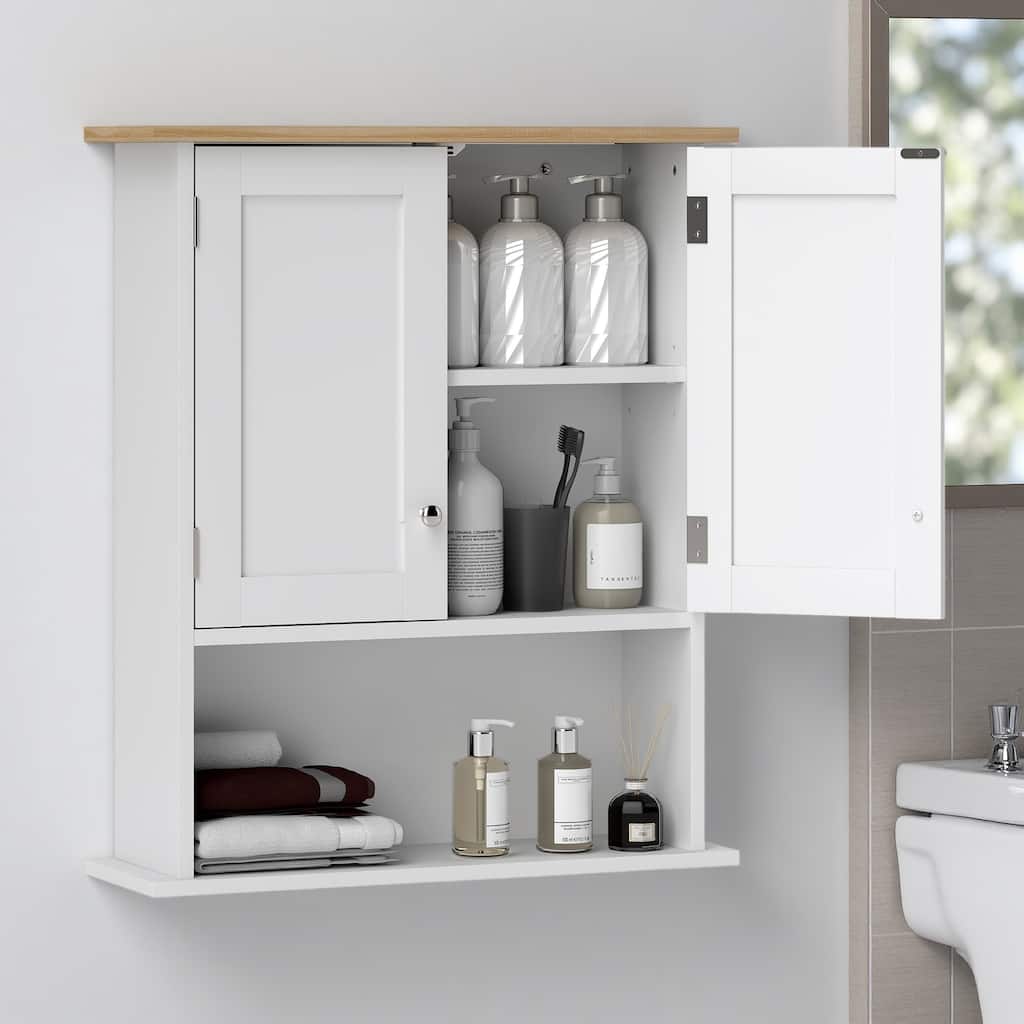 28"H Bathroom Wall Cabinet, Modern Wall Mounted Medicine Cabinet with 2 Doors, Adjustable Shelf, Over the Toilet Storage