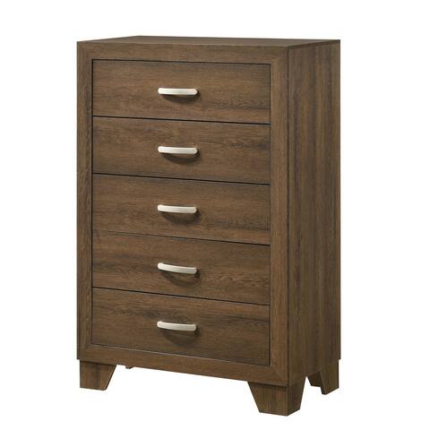 Transitional Style Wooden Chest with 2 Drawers and Metal Handles, Brown
