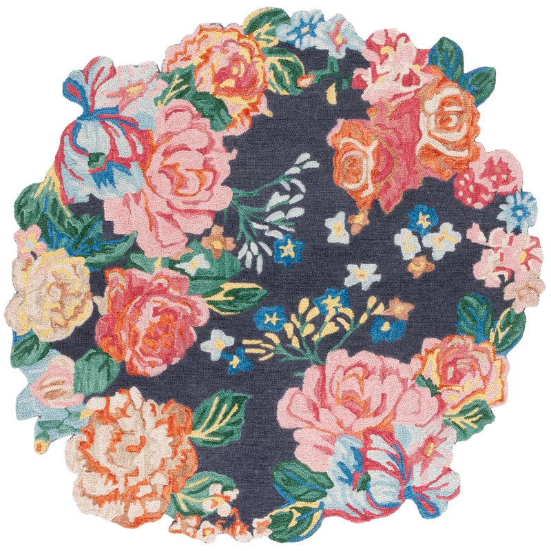 SAFAVIEH Handmade Jardin Sejada Country Wool Rug - 6' Round - Navy/Pink