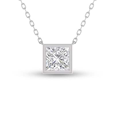 Marquee Lab Grown 1/2 Carat Princess Cut Bezel Set Diamond Solitaire Pendant in 14K White Gold