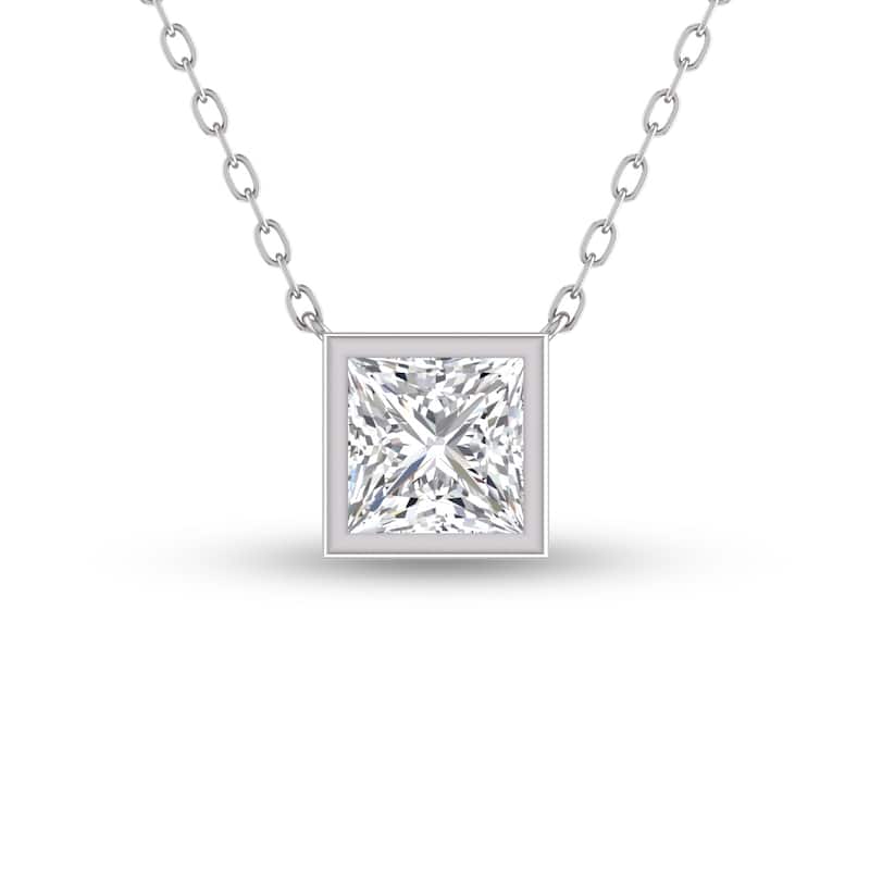 Marquee Lab Grown 1/4 Carat Princess Cut Bezel Set Diamond Solitaire Pendant in 14K White Gold