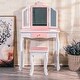 preview thumbnail 1 of 25, Girls Vanity Table with Mirror and Drawer Snow Pink