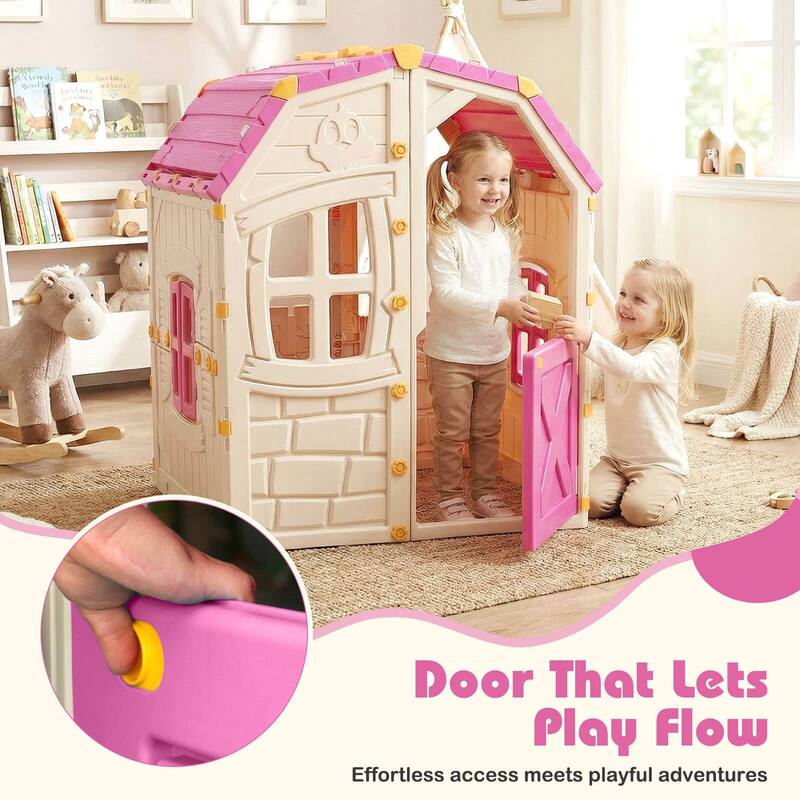 Costway Outdoor Kids Playhouse with Openable Door Windows for Home - See Details