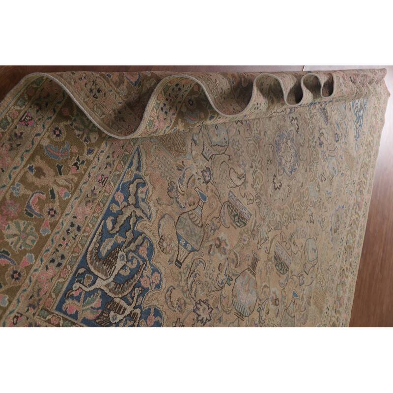 Hand Knotted Oriental 100% Wool Carpet Traditional Floral Peach Kashmar Area Rug - 12' 7'' X 9' 6''